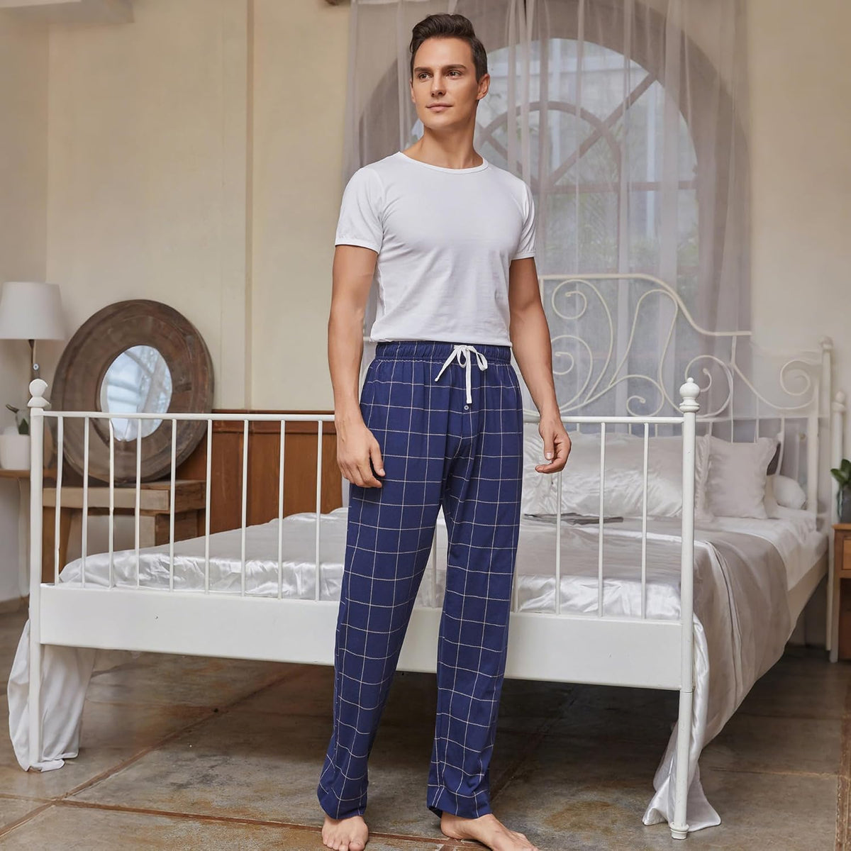 Vulcanodon Mens Cotton Pajama Pants, Lightweight Sleep Pants for Men