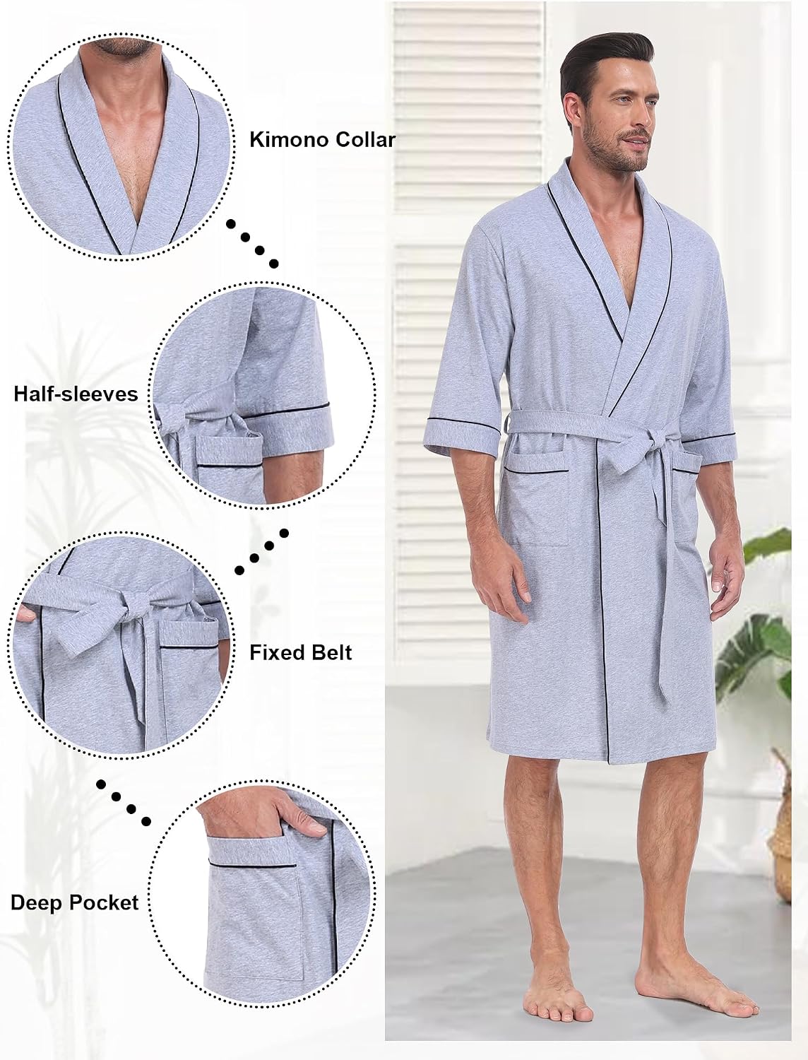100% Cotton Mens Summer Robe Lightweight Bathrobe Multi Color