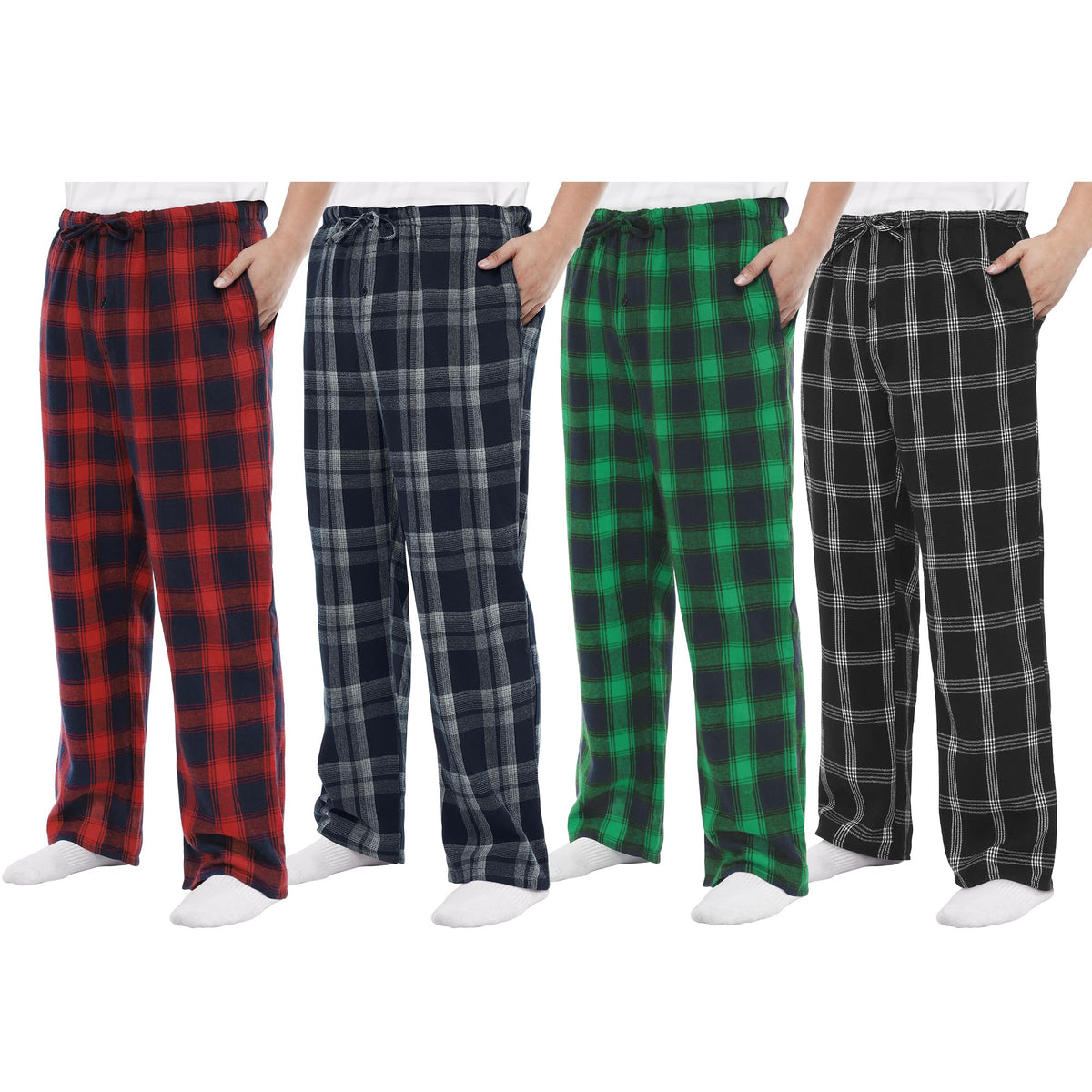 Men's Pajama Pants 3/4 Pack Flannel Plaid Cotton Sleep & Lounge PJ Bottoms