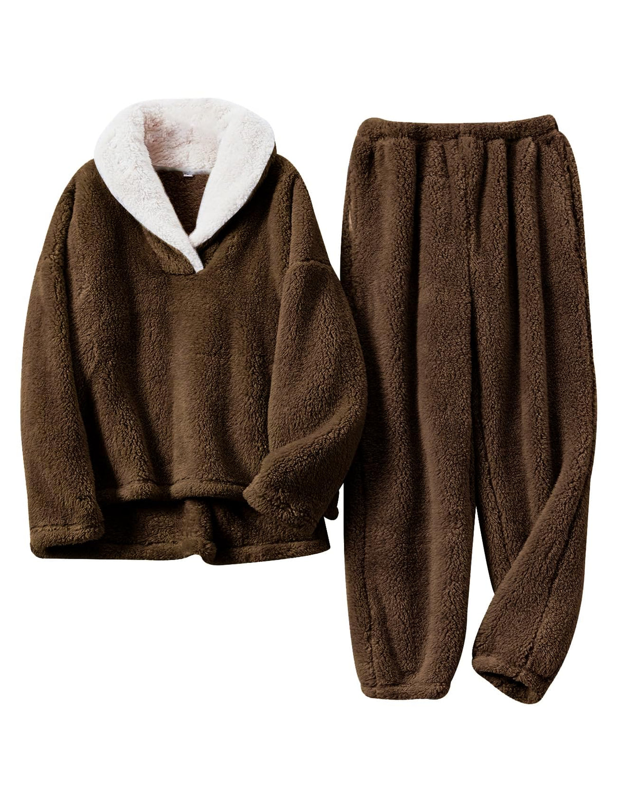 Arssm Mens Fluffy Pajamas Set 2 Piece Winter Fleece Pjs