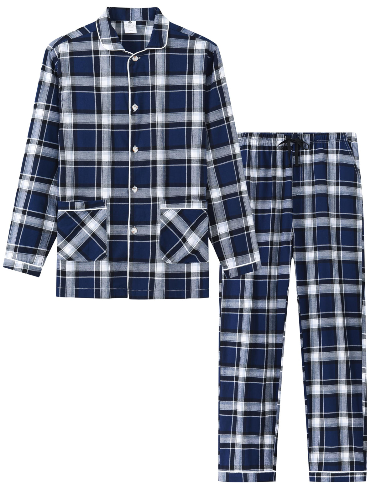 MoFiz Mens Pajama Set Soft Cotton Button Down Notched Collar Pjs Long Sleeve 2 Piece Sleepwear Lounge Nightwear with Pocket