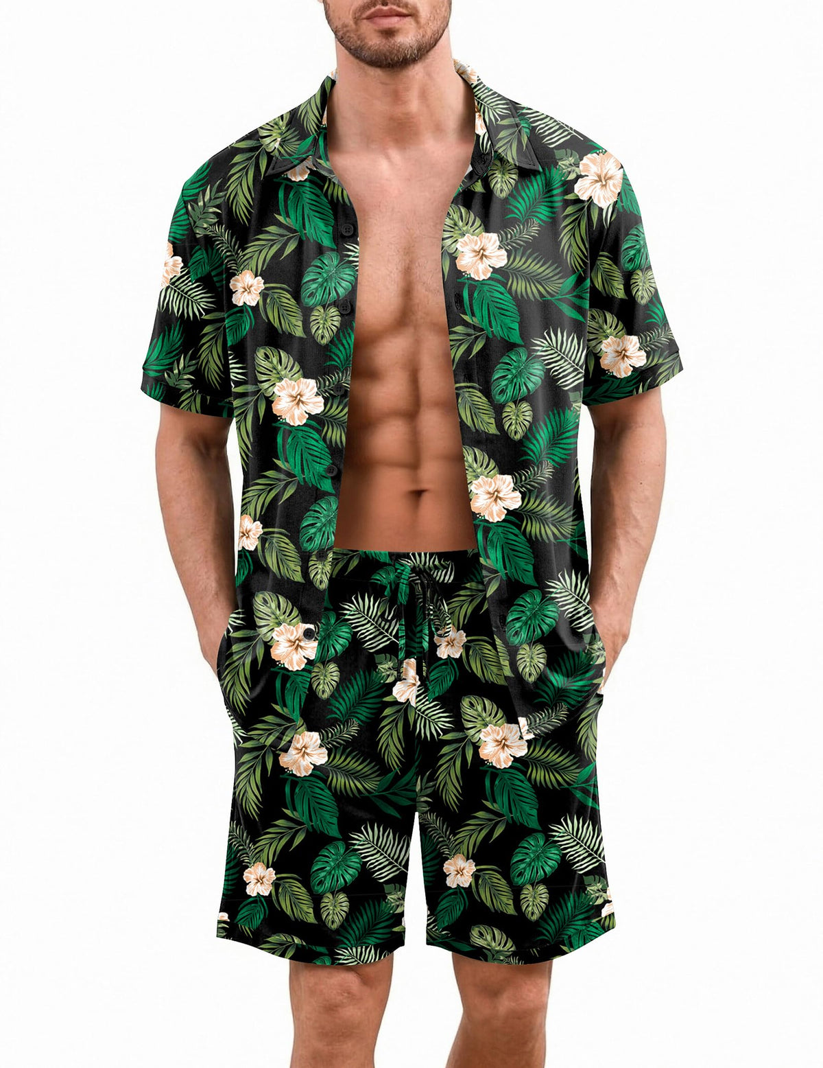 Ekouaer Men's Pajama Sets Button Down Summer Pjs Hawaiian Lounge Set XS-XXL