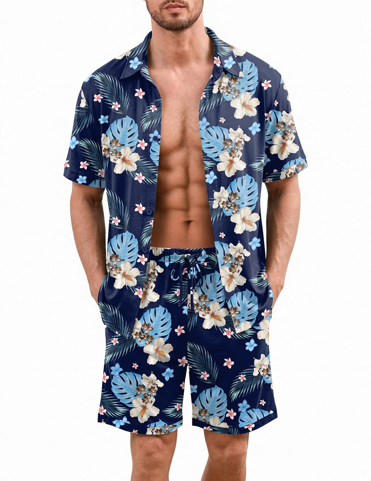 Ekouaer Men's Pajama Sets Button Down Summer Pjs Hawaiian Lounge Set XS-XXL