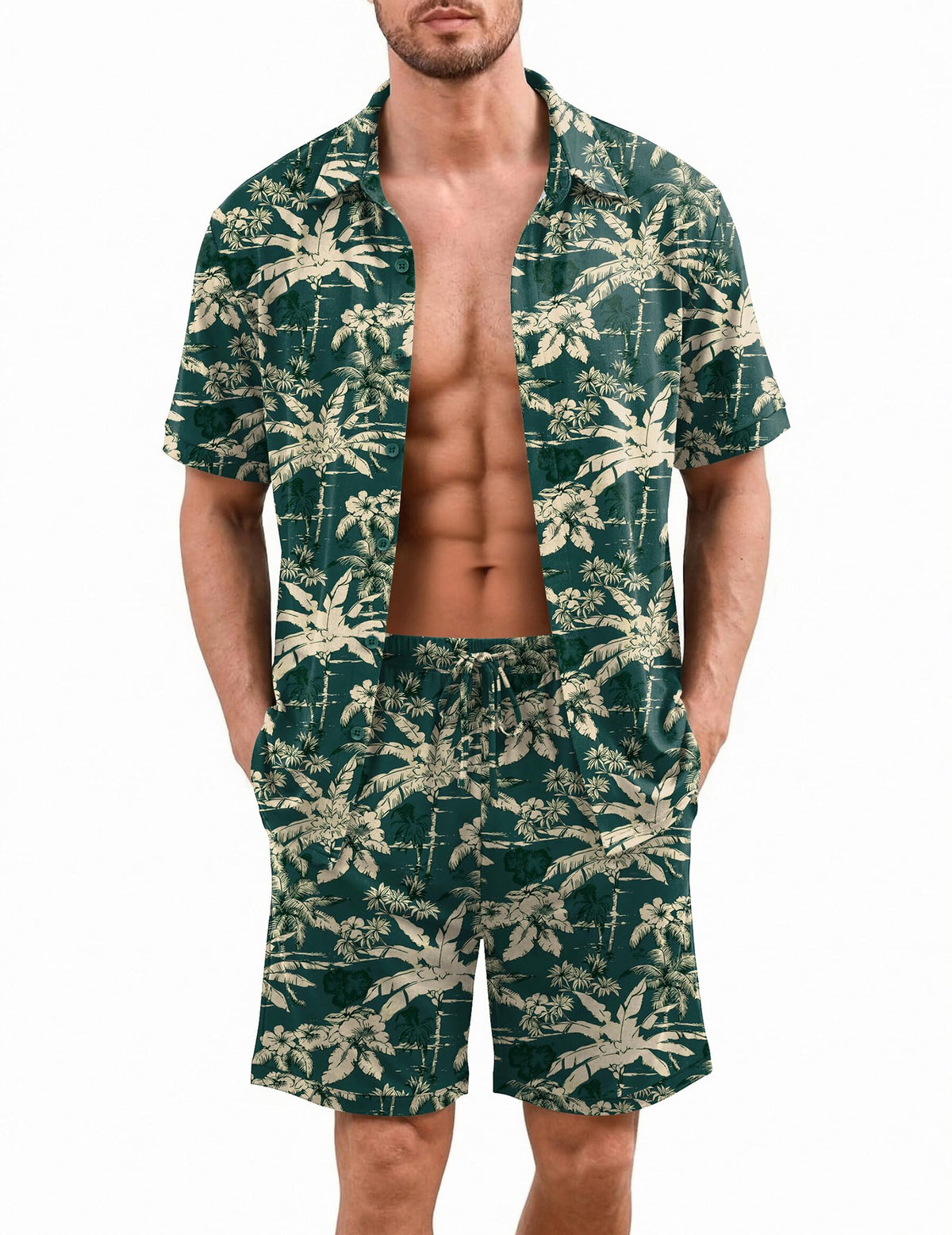 Ekouaer Men's Pajama Sets Button Down Summer Pjs Hawaiian Lounge Set XS-XXL