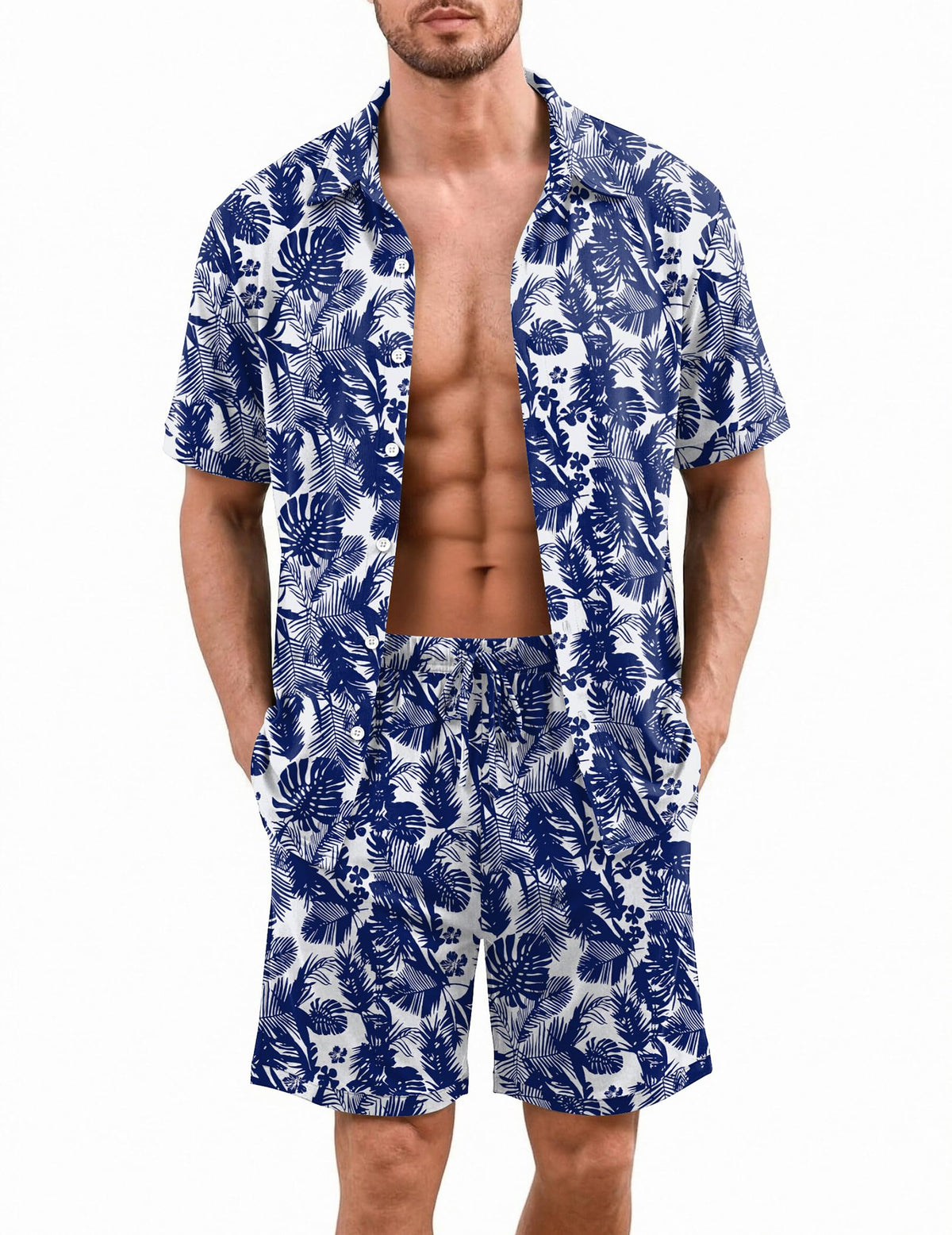 Ekouaer Men's Pajama Sets Button Down Summer Pjs Hawaiian Lounge Set XS-XXL