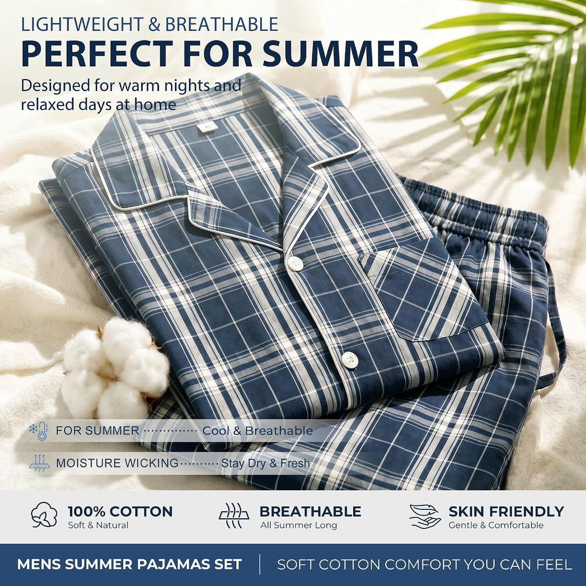 Vulcanodon Mens Cotton Pajama Set Short Sleeve Lightweight Sleepwear