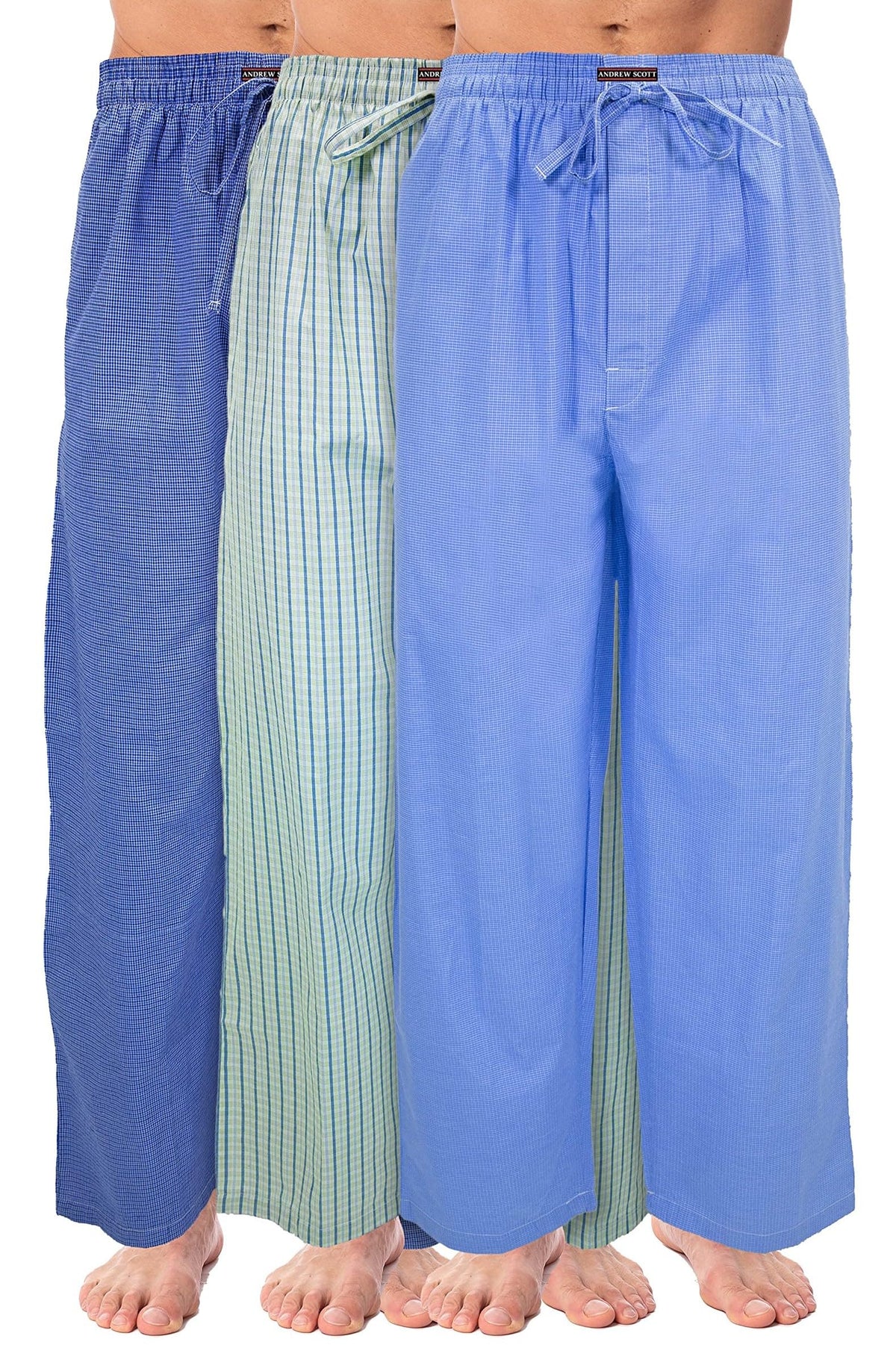 Andrew Scott Men's Drawstring Lounge Pants | Soft Woven Premium Cotton Blended PJ Bottoms | Multi Packs & Colors