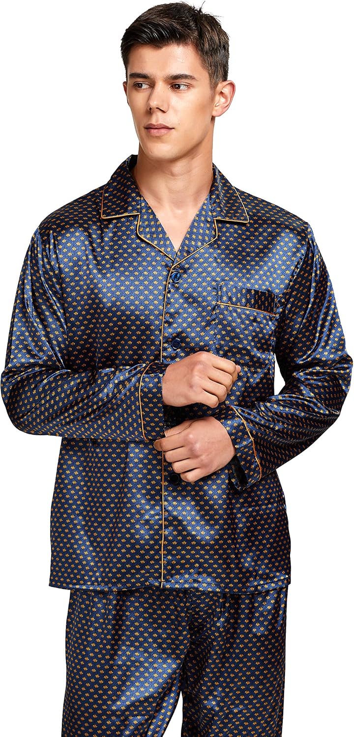 TONY & CANDICE Men's Classic Satin Pajama Set Sleepwear
