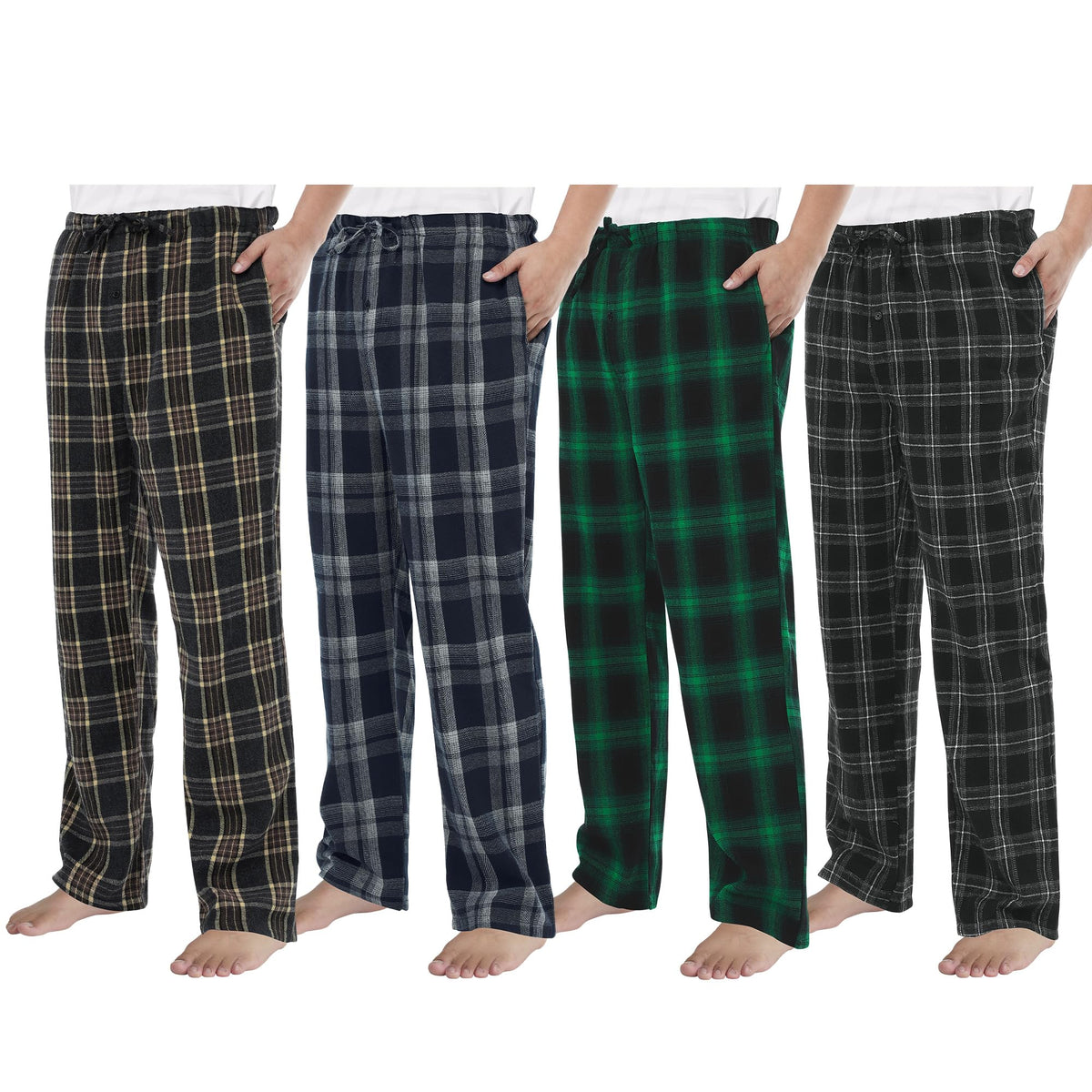 Men's Pajama Pants 3/4 Pack Flannel Plaid Cotton Sleep & Lounge PJ Bottoms