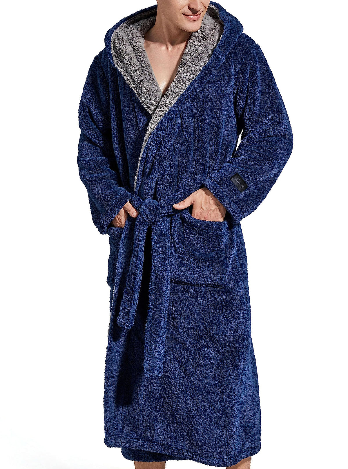 SlumberMee Mens Hooded Robe Heavyweight Plush Fleece Full Length Bathrobe