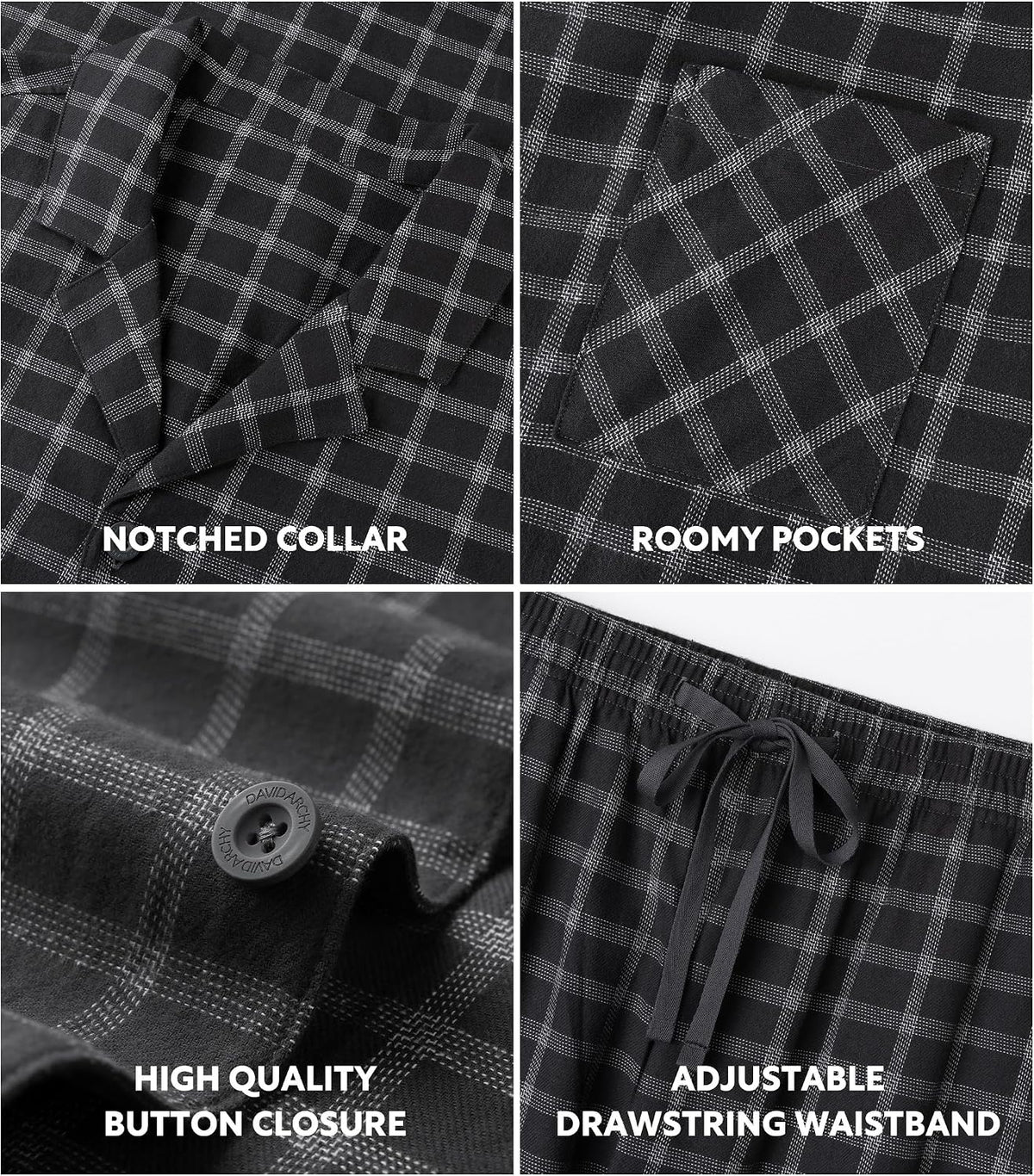 DAVID ARCHY Mens Pajamas Set Flannel Pjs Sets Cotton Pajamas for Men