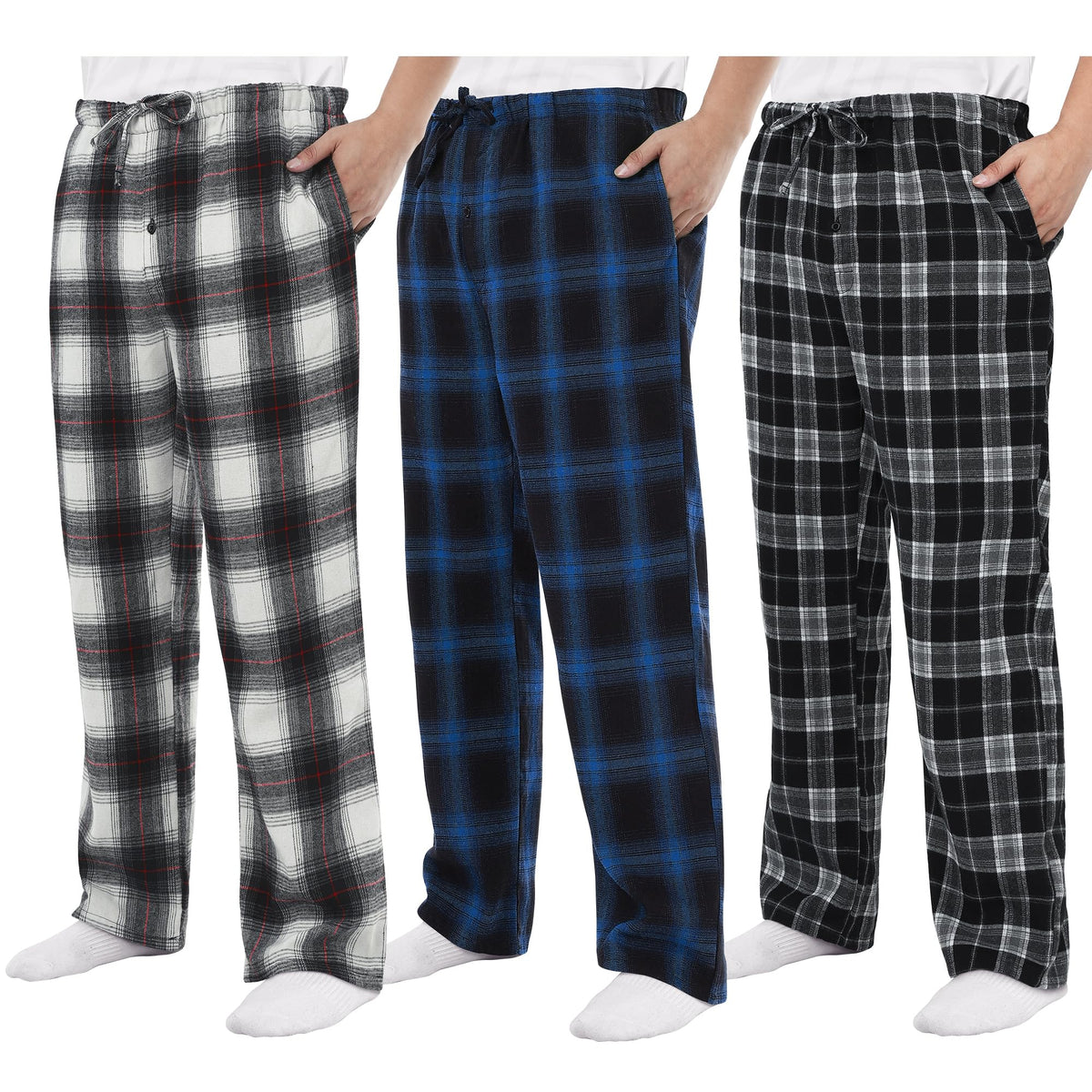 Men's Pajama Pants 3/4 Pack Flannel Plaid Cotton Sleep & Lounge PJ Bottoms
