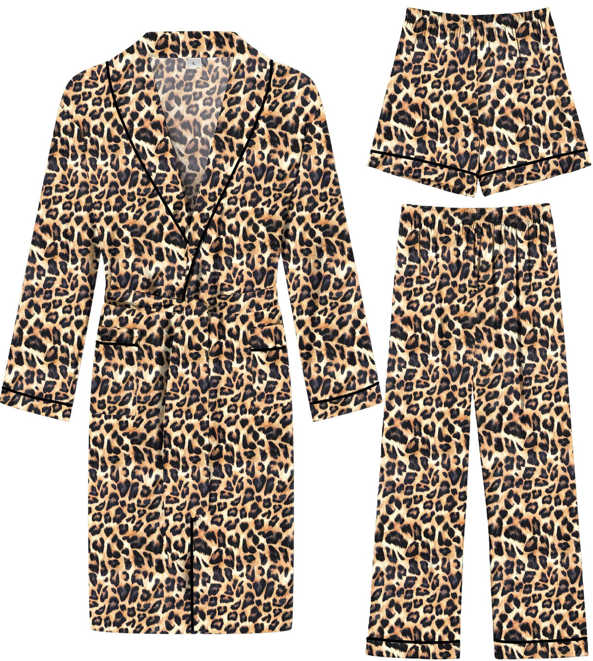 SWOMOG Men's Satin Robe 3 Pcs Silky Kimono Bathrobe Set Lightweight Soft Loungewear Nightwear