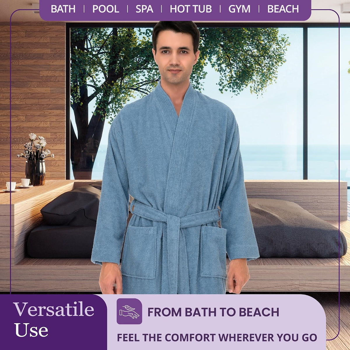 TowelSelections Mens Robe 100% Cotton Terry Cloth Shower Bathrobe Spa Towel Bath Robes for Men