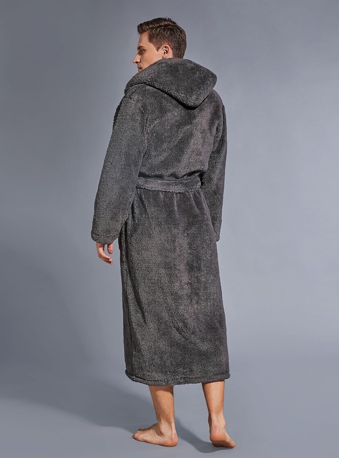 SlumberMee Mens Hooded Robe Heavyweight Plush Fleece Full Length Bathrobe