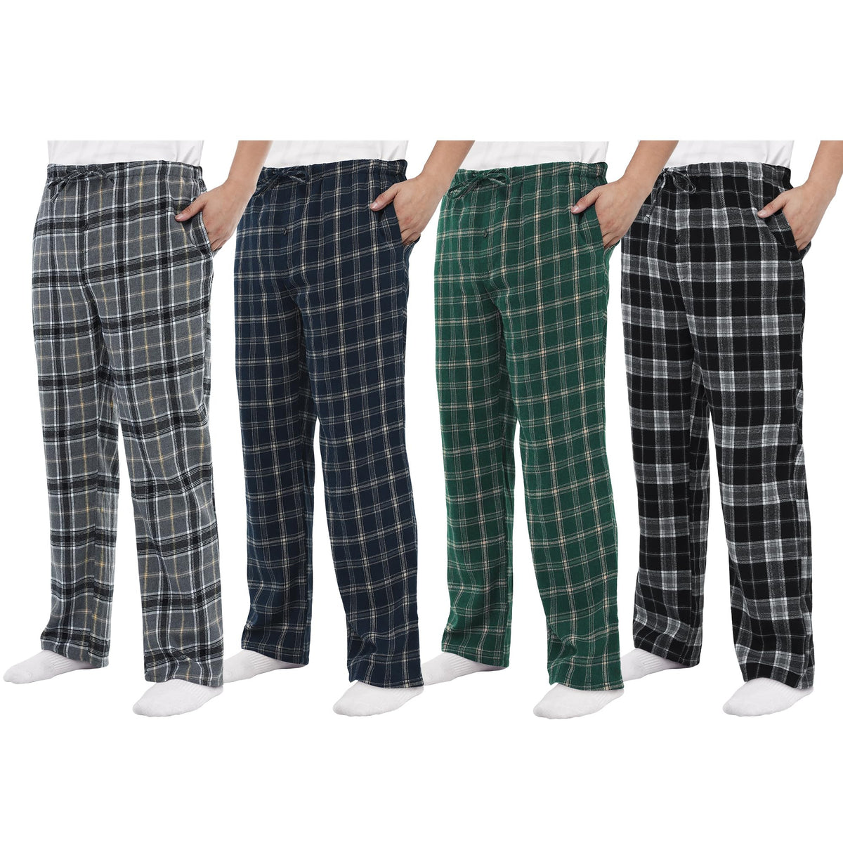 Men's Pajama Pants 3/4 Pack Flannel Plaid Cotton Sleep & Lounge PJ Bottoms