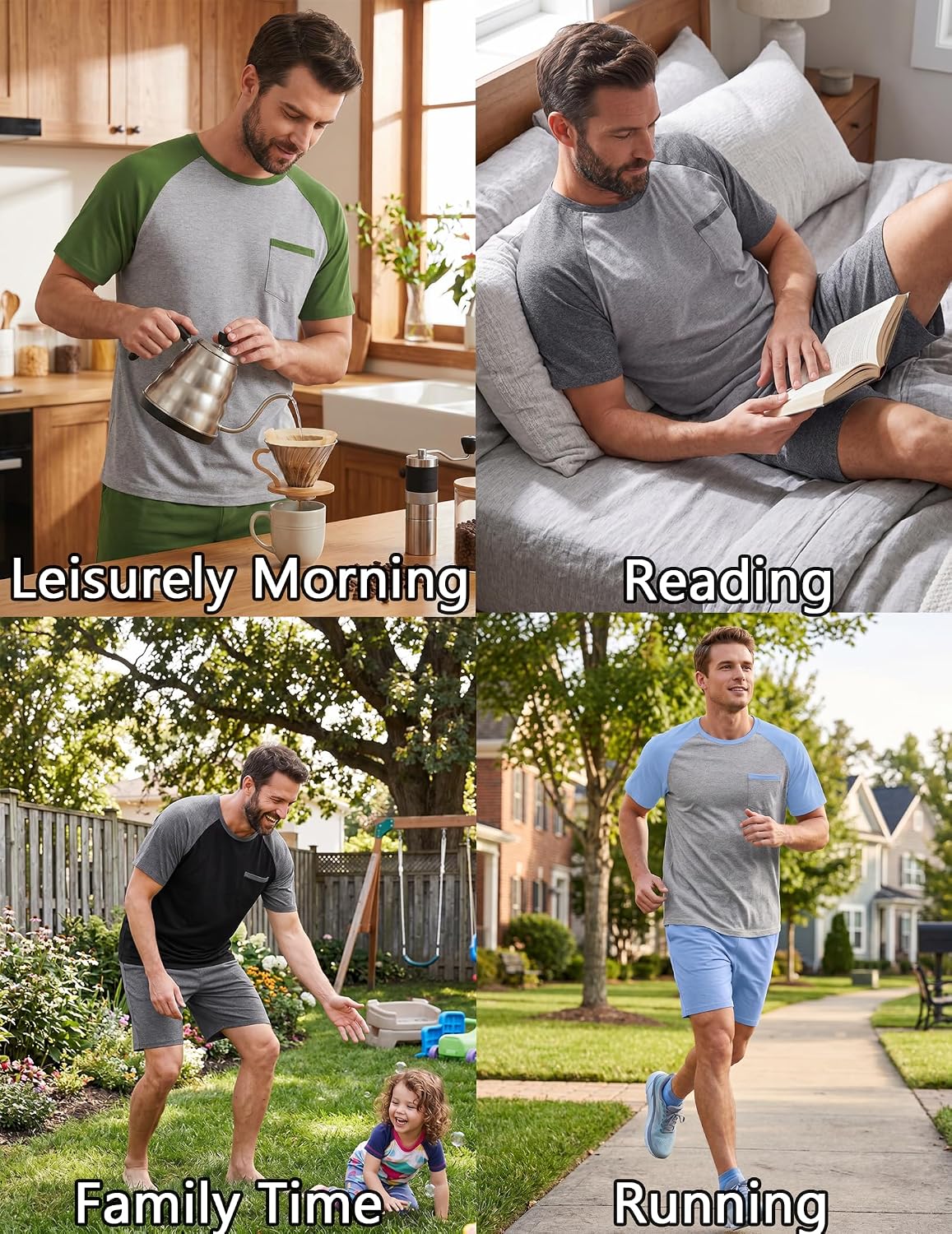 Ekouaer Mens Pajamas Set Bamboo Viscose Short Sleeve Pjs Sets