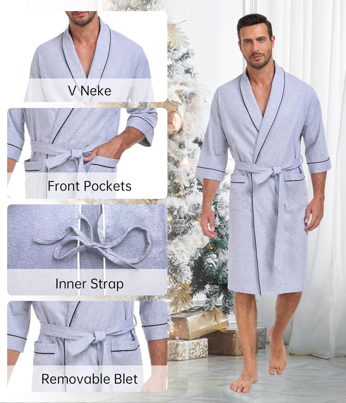 COLORFULLEAF Men's 100% Cotton Robe Lightweight Summer Short Bathrobe