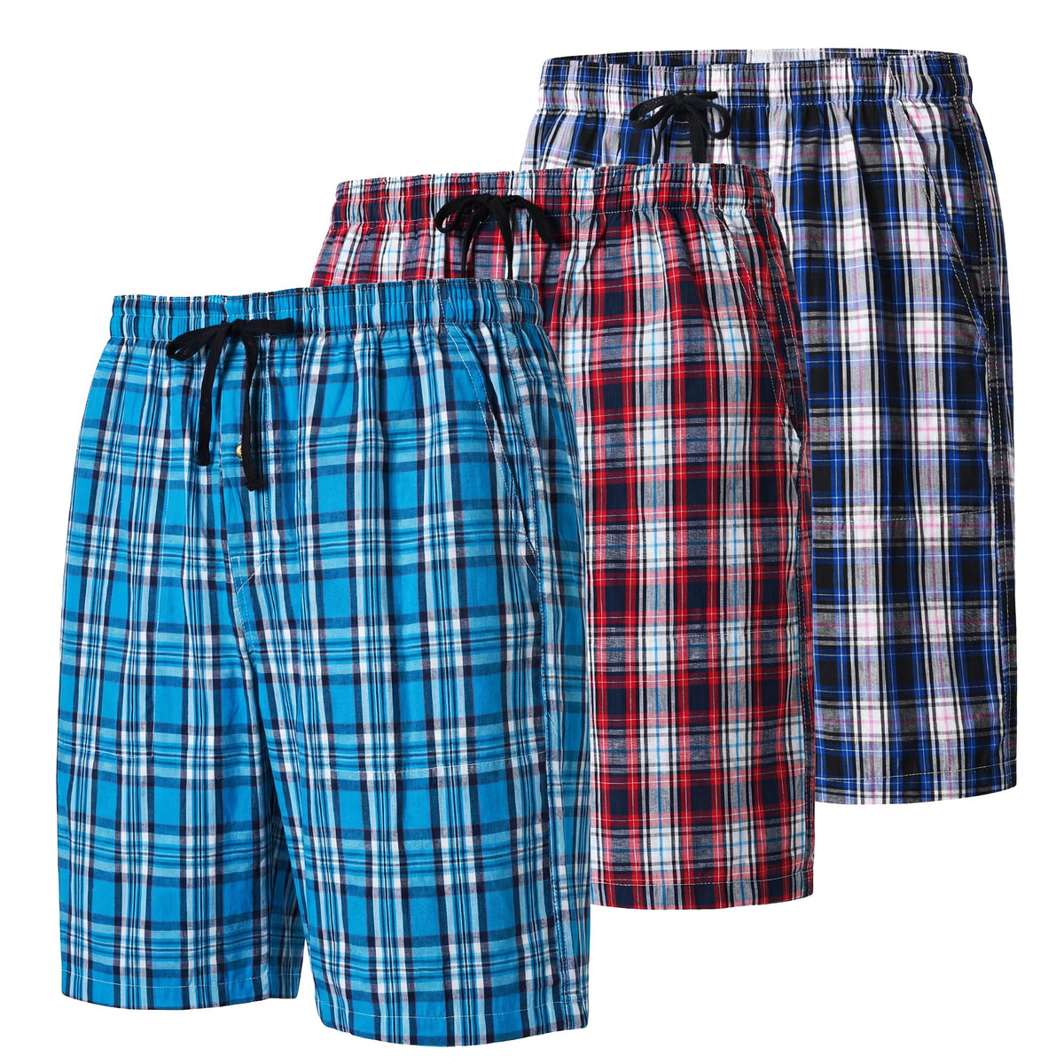 MoFiz Mens Pajama Shorts Woven Cotton Sleep Lounge Shorts 3-Pack Plaid