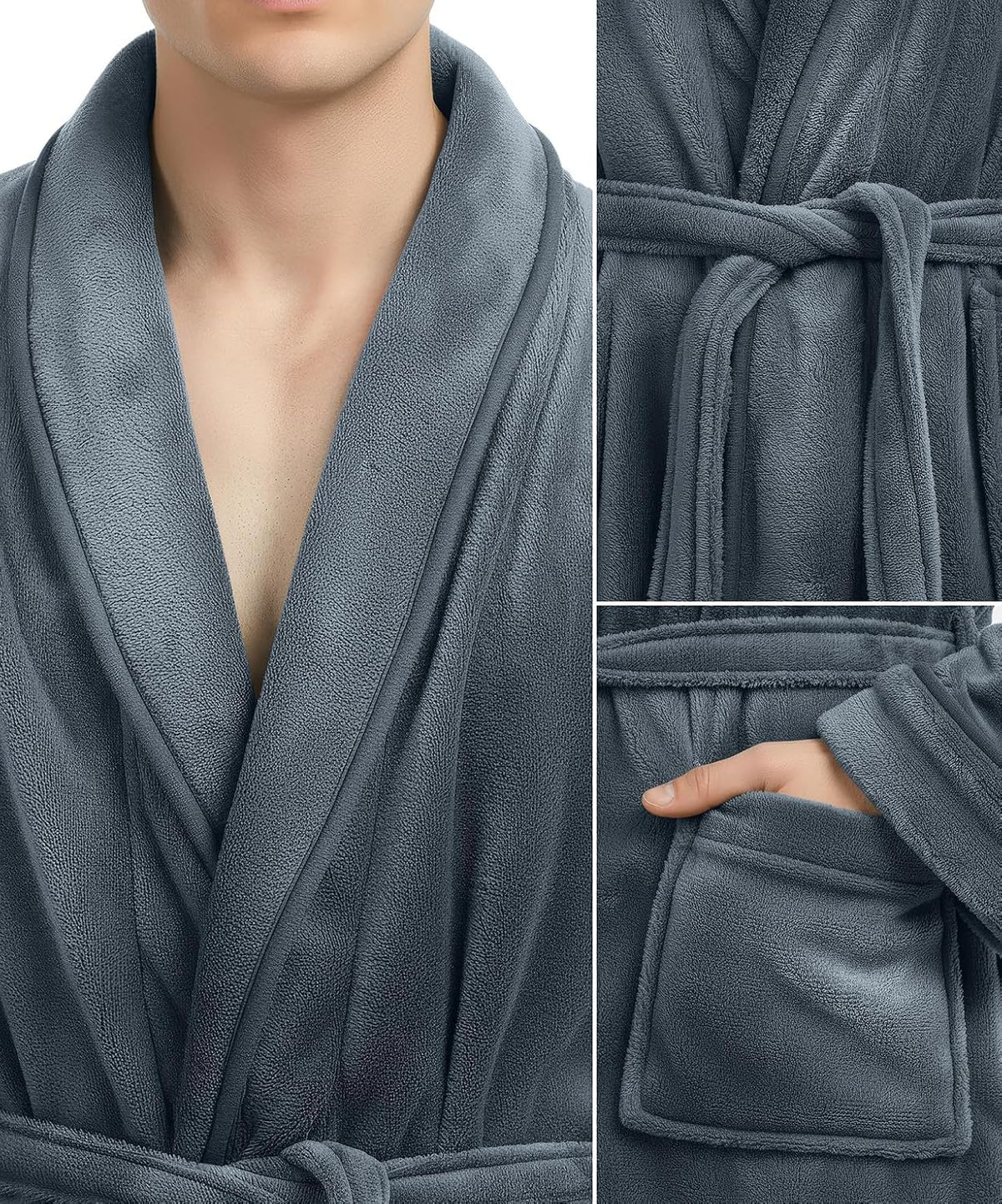 Luxury Ultra Soft Mens Robe Plush Fleece Long Bathrobe