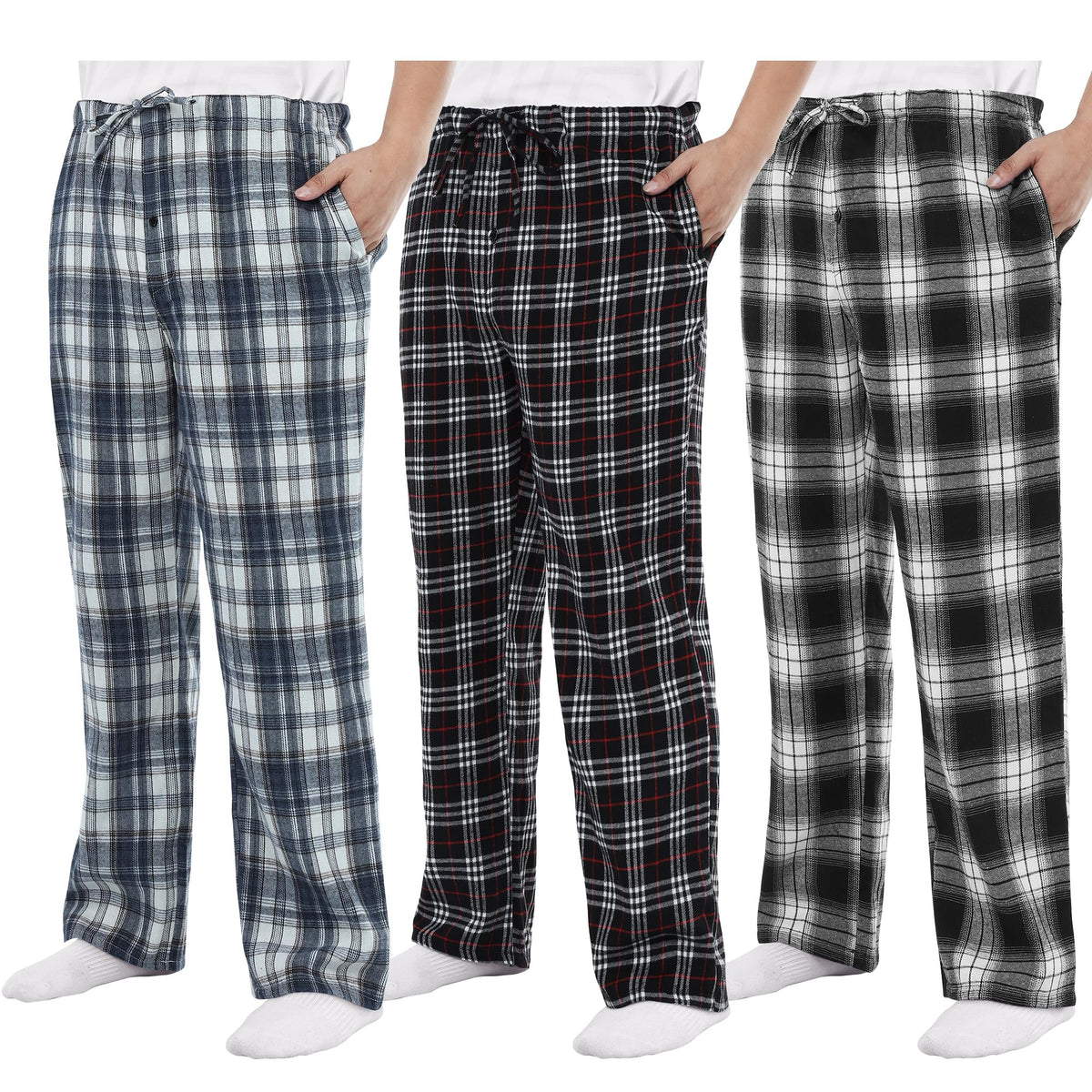 Men's Pajama Pants 3/4 Pack Flannel Plaid Cotton Sleep & Lounge PJ Bottoms