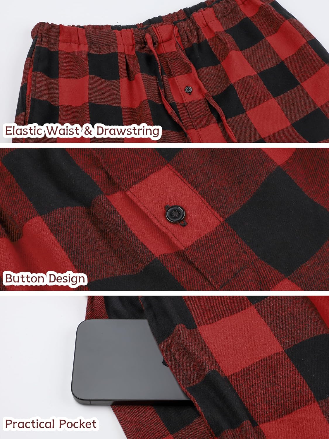 Men's Pajama Pants 3/4 Pack Flannel Plaid Cotton Sleep & Lounge PJ Bottoms
