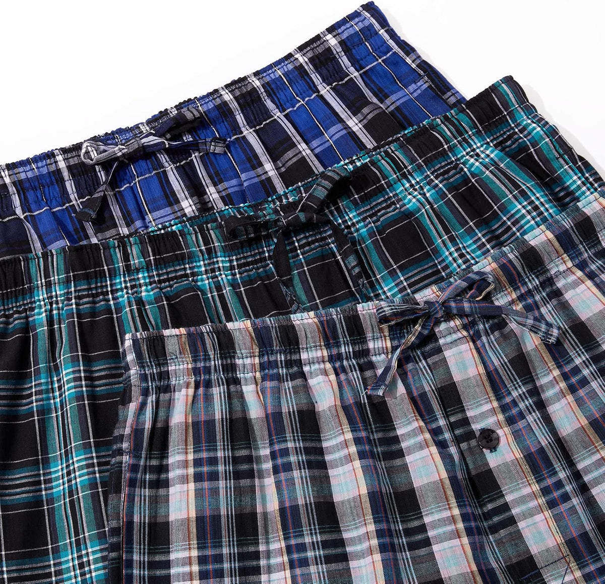 JupiterSecret Mens Pajama Pants Set Cotton Lightweight Plaid Sleep & Lounge 3-Pack PJ Bottoms with Pockets and Button Fly
