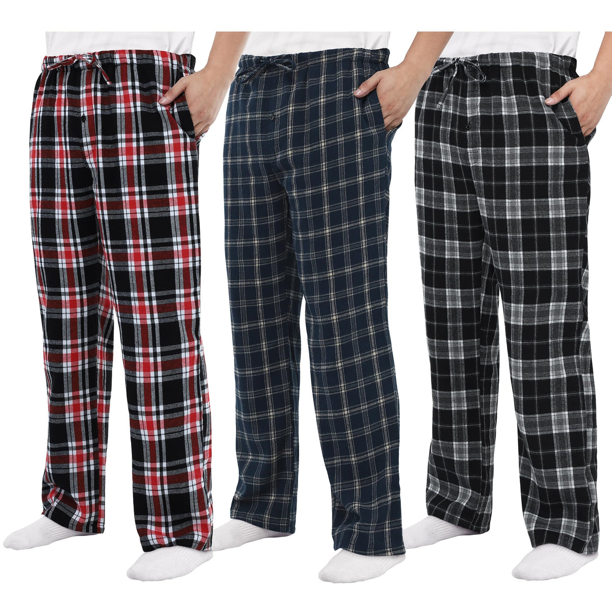 Men's Pajama Pants 3/4 Pack Flannel Plaid Cotton Sleep & Lounge PJ Bottoms