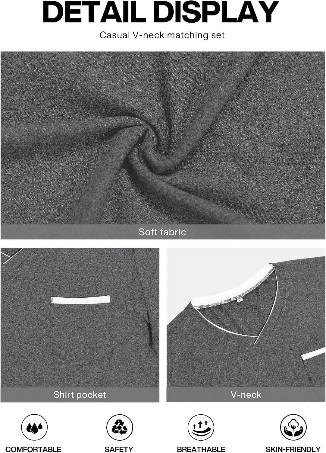RQP Men's Long Sleeve Pajama Set Soft Stretch Sleepwear with Pockets