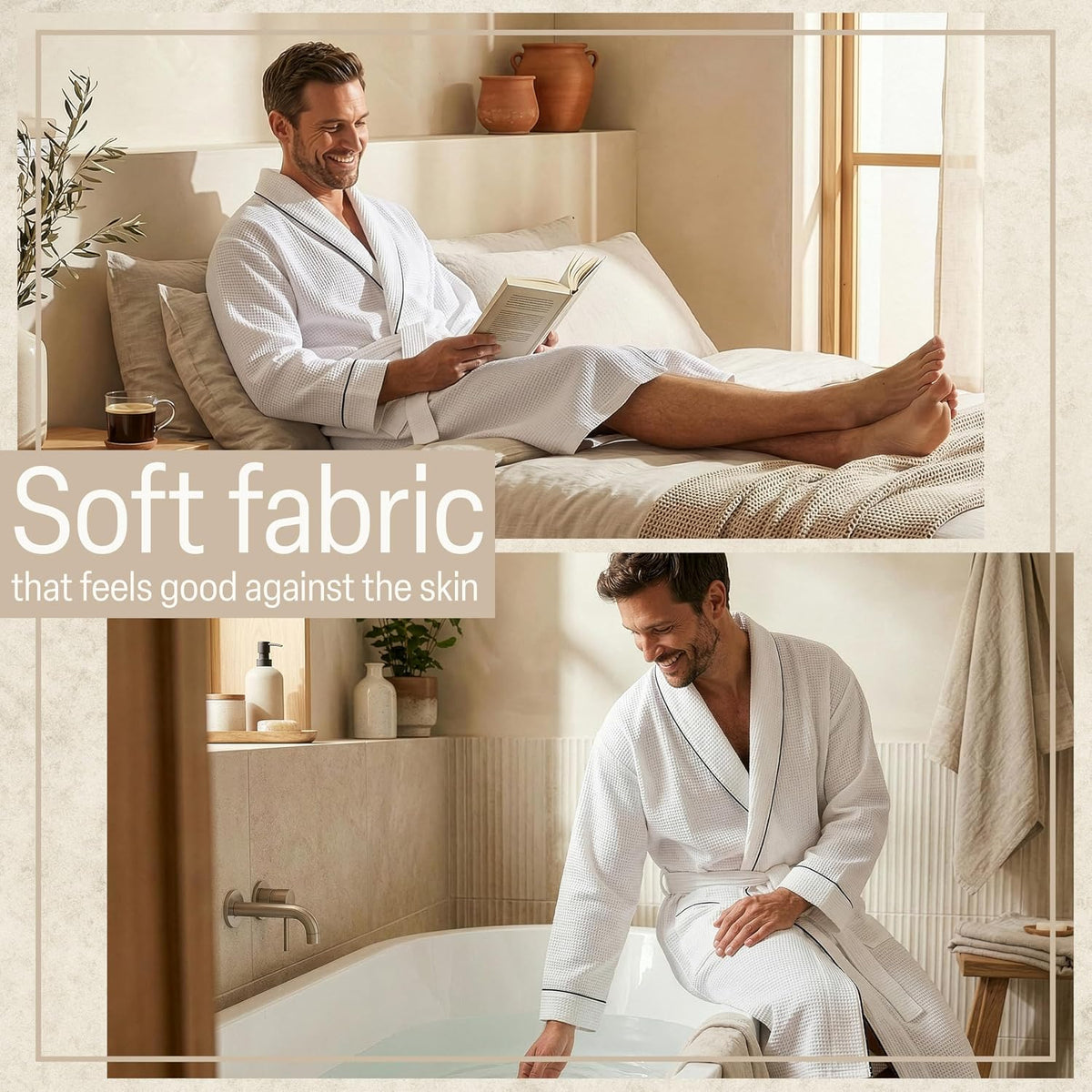 Get Trend Waffle Robes for Men M-3XL, Lightweight Soft Bathrobes, Cozy House Coat for Spa, Shower & Hotel