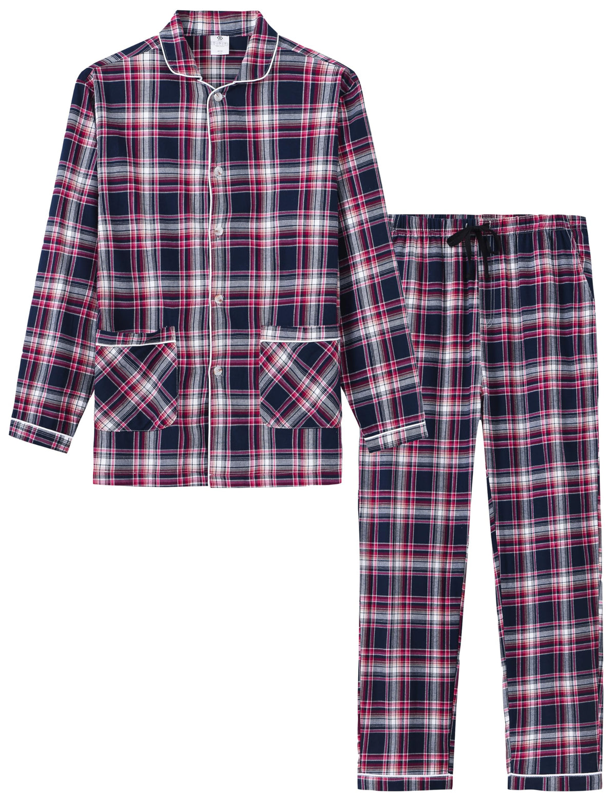 MoFiz Mens Pajama Set Soft Cotton Button Down Notched Collar Pjs Long Sleeve 2 Piece Sleepwear Lounge Nightwear with Pocket